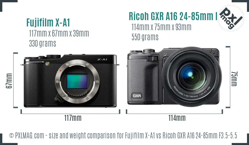 Fujifilm X-A1 vs Ricoh GXR A16 24-85mm F3.5-5.5 size comparison