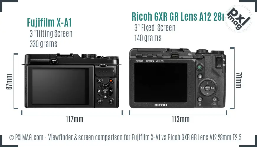 Fujifilm X-A1 vs Ricoh GXR GR Lens A12 28mm F2.5 Screen and Viewfinder comparison