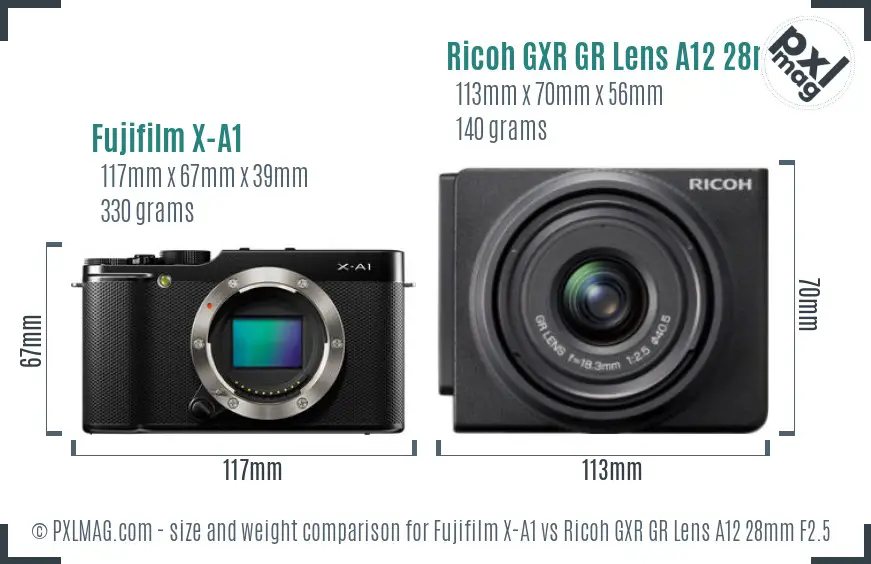 Fujifilm X-A1 vs Ricoh GXR GR Lens A12 28mm F2.5 size comparison
