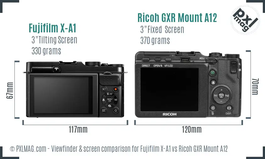 Fujifilm X-A1 vs Ricoh GXR Mount A12 Screen and Viewfinder comparison
