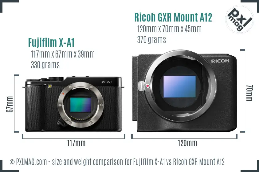 Fujifilm X-A1 vs Ricoh GXR Mount A12 size comparison