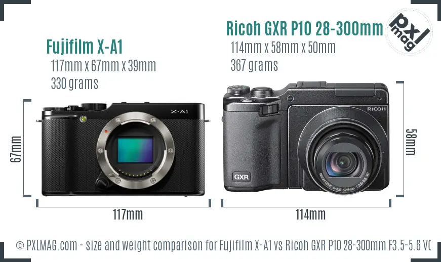 Fujifilm X-A1 vs Ricoh GXR P10 28-300mm F3.5-5.6 VC size comparison