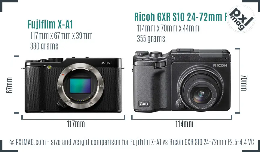 Fujifilm X-A1 vs Ricoh GXR S10 24-72mm F2.5-4.4 VC size comparison
