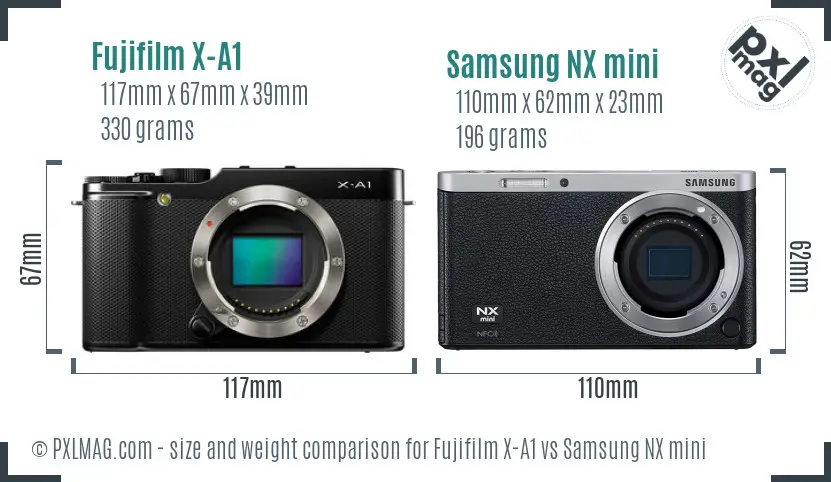 Fujifilm X-A1 vs Samsung NX mini size comparison