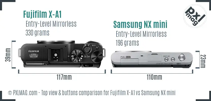 Fujifilm X-A1 vs Samsung NX mini top view buttons comparison