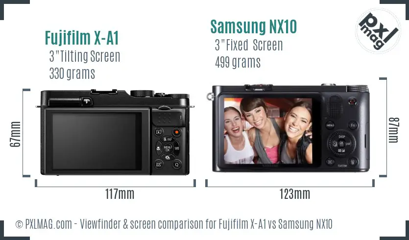 Fujifilm X-A1 vs Samsung NX10 Screen and Viewfinder comparison