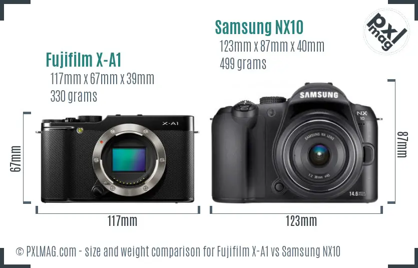 Fujifilm X-A1 vs Samsung NX10 size comparison