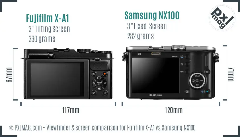 Fujifilm X-A1 vs Samsung NX100 Screen and Viewfinder comparison