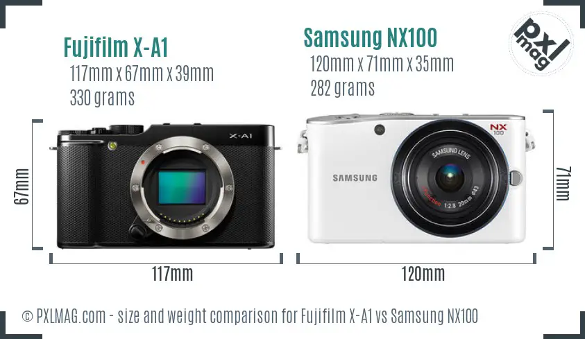 Fujifilm X-A1 vs Samsung NX100 size comparison