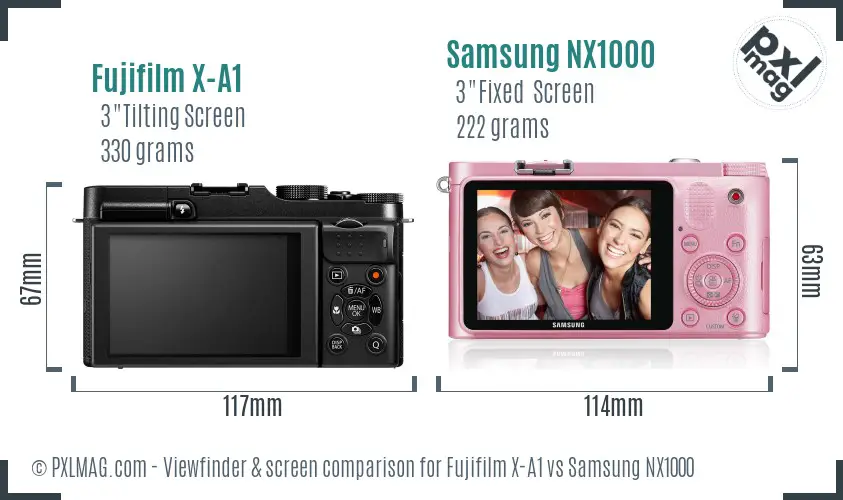 Fujifilm X-A1 vs Samsung NX1000 Screen and Viewfinder comparison