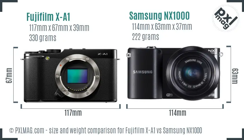 Fujifilm X-A1 vs Samsung NX1000 size comparison