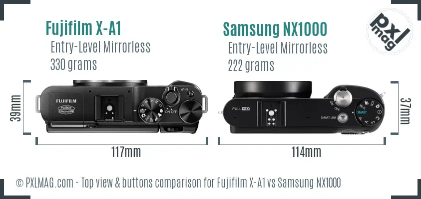 Fujifilm X-A1 vs Samsung NX1000 top view buttons comparison