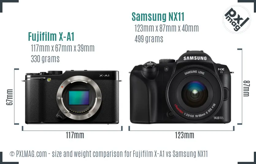 Fujifilm X-A1 vs Samsung NX11 size comparison Fujifilm X-A1 vs Samsung NX11 size comparison