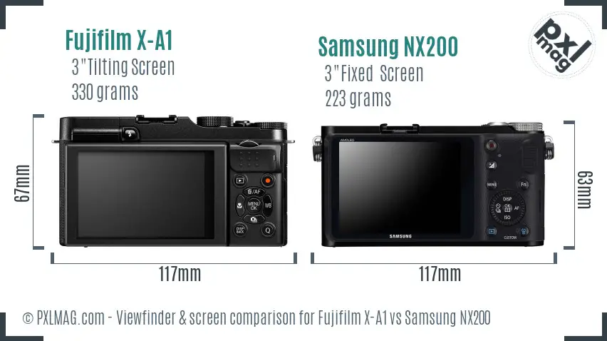 Fujifilm X-A1 vs Samsung NX200 Screen and Viewfinder comparison