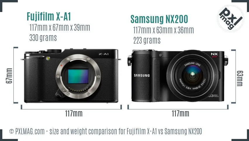 Fujifilm X-A1 vs Samsung NX200 size comparison