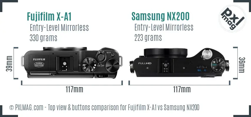Fujifilm X-A1 vs Samsung NX200 top view buttons comparison