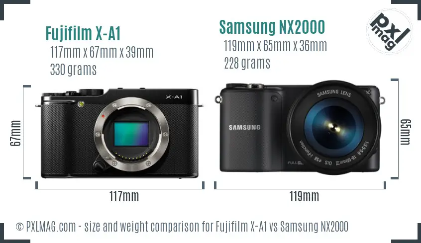 Fujifilm X-A1 vs Samsung NX2000 size comparison