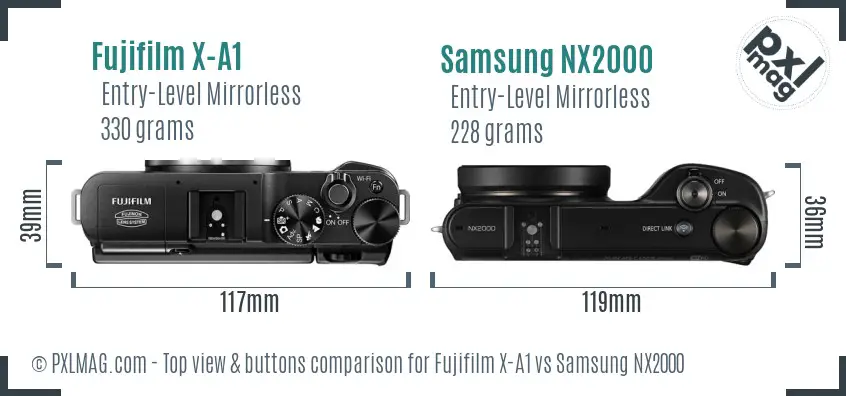 Fujifilm X-A1 vs Samsung NX2000 top view buttons comparison