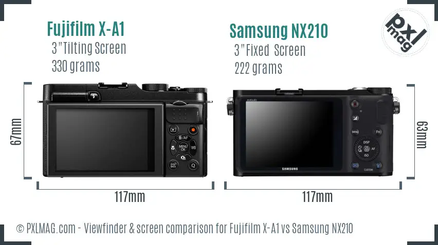 Fujifilm X-A1 vs Samsung NX210 Screen and Viewfinder comparison