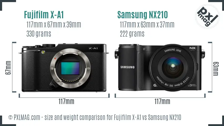 Fujifilm X-A1 vs Samsung NX210 size comparison