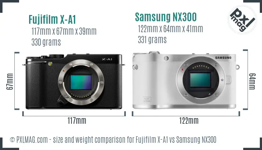 Fujifilm X-A1 vs Samsung NX300 size comparison