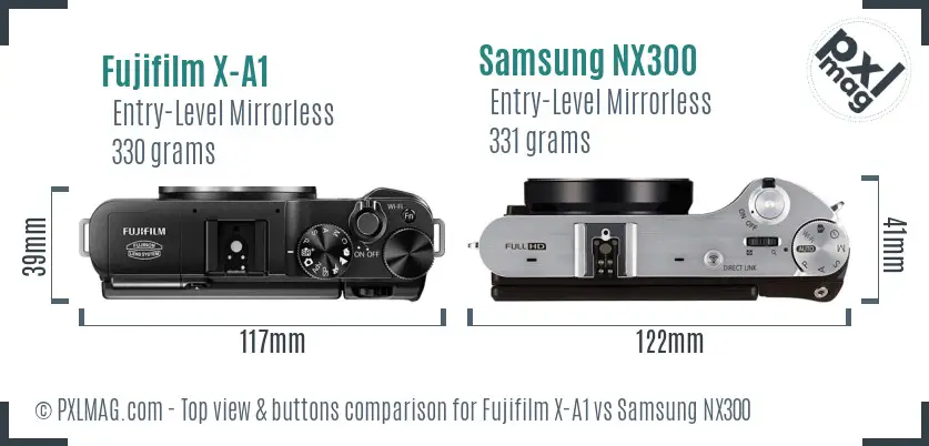 Fujifilm X-A1 vs Samsung NX300 top view buttons comparison