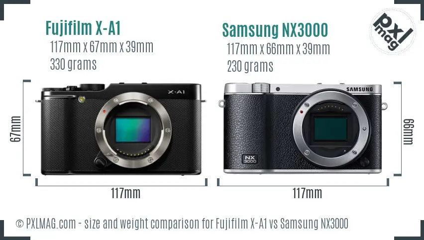 Fujifilm X-A1 vs Samsung NX3000 size comparison