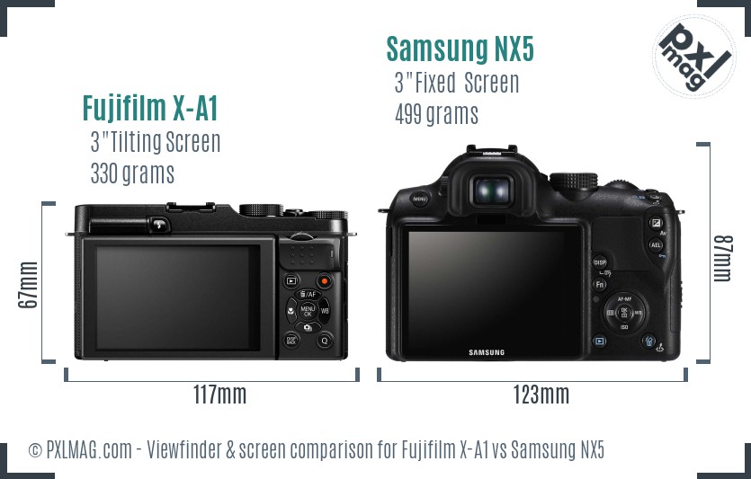 Fujifilm X-A1 vs Samsung NX5 Screen and Viewfinder comparison