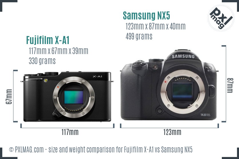 Fujifilm X-A1 vs Samsung NX5 size comparison