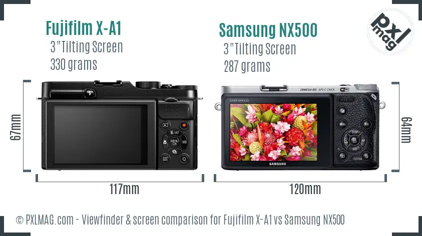 Fujifilm X-A1 vs Samsung NX500 Screen and Viewfinder comparison