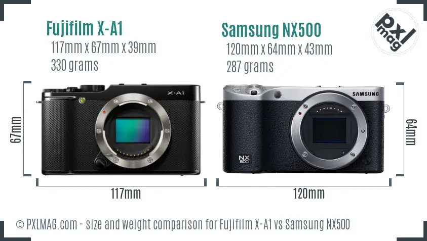 Fujifilm X-A1 vs Samsung NX500 size comparison
