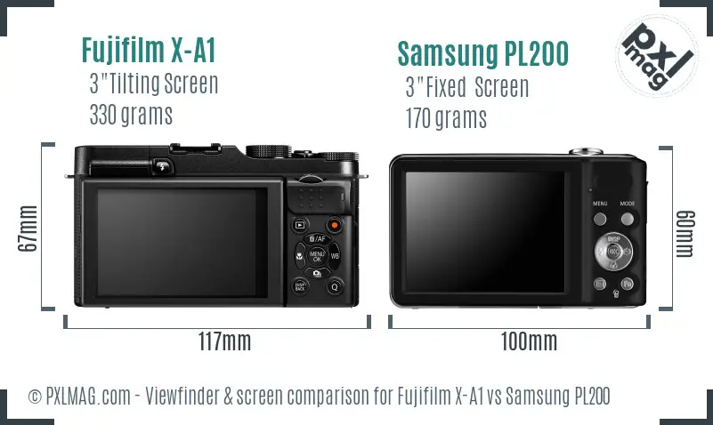 Fujifilm X-A1 vs Samsung PL200 Screen and Viewfinder comparison