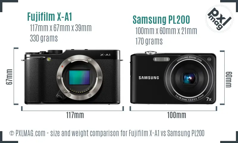 Fujifilm X-A1 vs Samsung PL200 size comparison