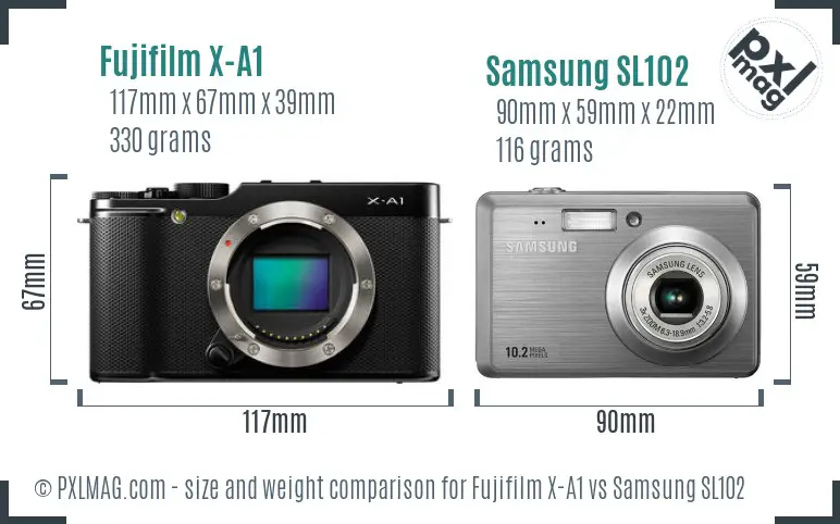 Fujifilm X-A1 vs Samsung SL102 size comparison