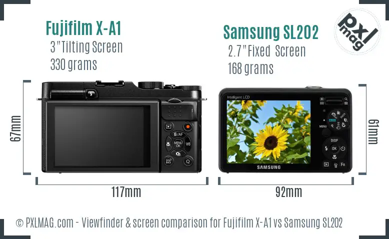 Fujifilm X-A1 vs Samsung SL202 Screen and Viewfinder comparison