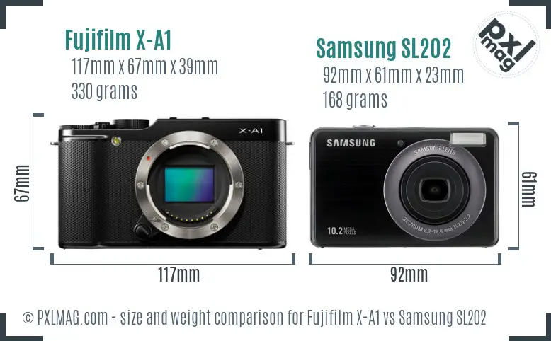 Fujifilm X-A1 vs Samsung SL202 size comparison