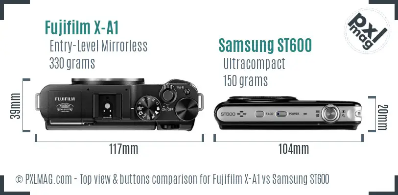Fujifilm X-A1 vs Samsung ST600 top view buttons comparison