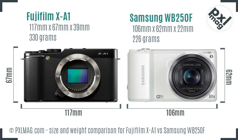 Fujifilm X-A1 vs Samsung WB250F size comparison