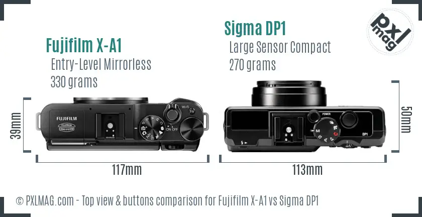 Fujifilm X-A1 vs Sigma DP1 top view buttons comparison