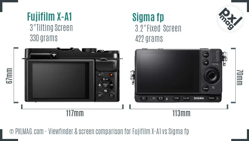Fujifilm X-A1 vs Sigma fp Screen and Viewfinder comparison