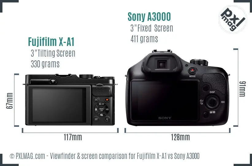 Fujifilm X-A1 vs Sony A3000 Screen and Viewfinder comparison