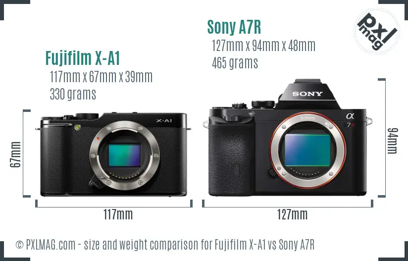 Fujifilm X-A1 vs Sony A7R size comparison