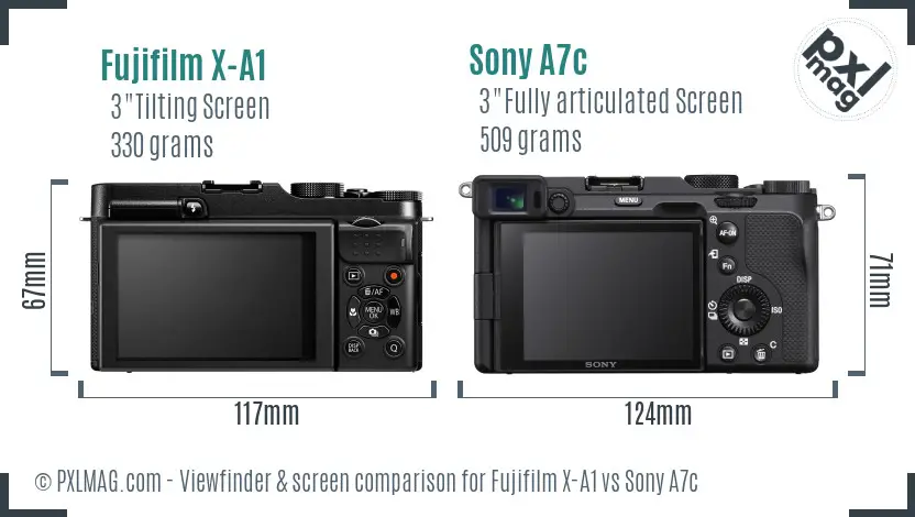 Fujifilm X-A1 vs Sony A7c Screen and Viewfinder comparison