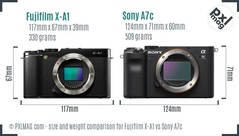 Fujifilm X-A1 vs Sony A7c size comparison
