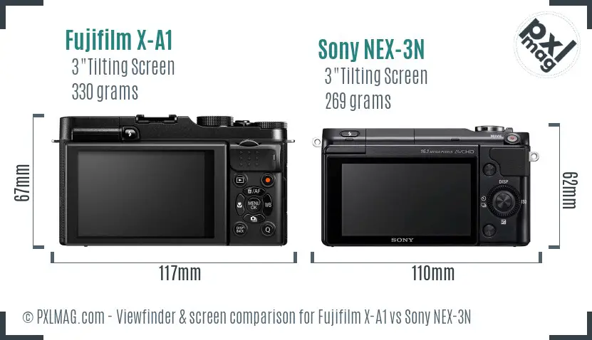 Fujifilm X-A1 vs Sony NEX-3N Screen and Viewfinder comparison
