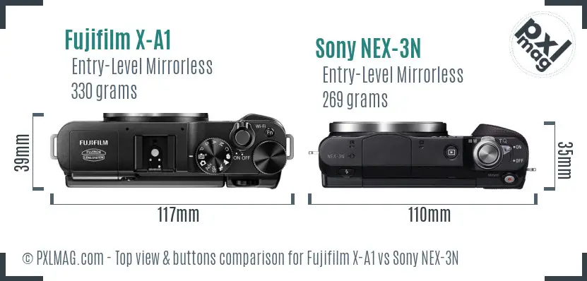 Fujifilm X-A1 vs Sony NEX-3N top view buttons comparison