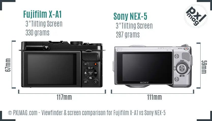 Fujifilm X-A1 vs Sony NEX-5 Screen and Viewfinder comparison Fujifilm X-A1 vs Sony NEX-5 Screen and Viewfinder comparison