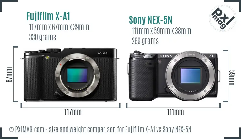 Fujifilm X-A1 vs Sony NEX-5N size comparison