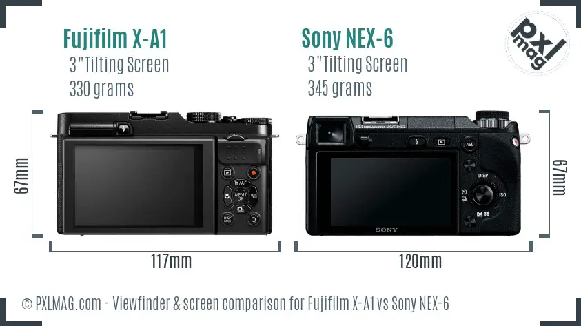 Fujifilm X-A1 vs Sony NEX-6 Screen and Viewfinder comparison