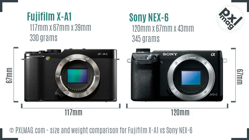 Fujifilm X-A1 vs Sony NEX-6 size comparison